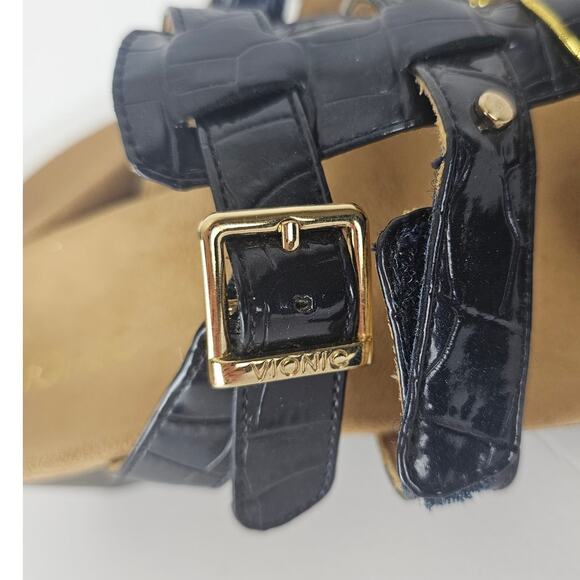 Vionic Radia Sandals Womens Size 7 Blue Croc Patent Leather Wedge Comfort - Picture 6 of 9